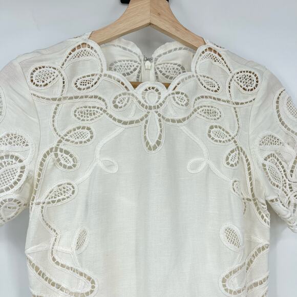 SIMKHAI | Morrigan Linen Mini Dress in Ivory White Lace Fit and Flare 0 - Picture 9 of 16